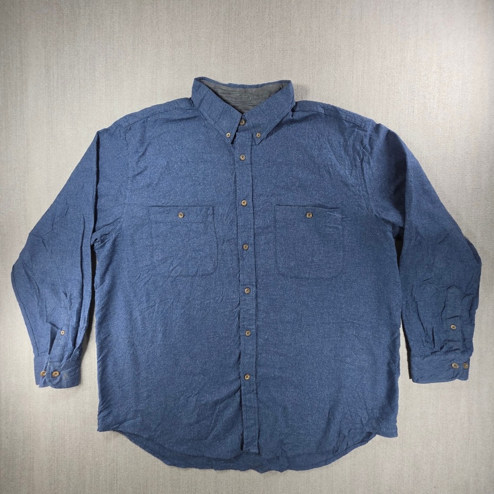 Faded Glory Button Down Shirt Mens XL Blue Flannel Long Sleeve‎ Cotton Pocket